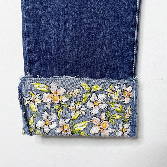 INC Women's Jeans 12/31 Embroidered-Cuff Cropped Dark Wash High Rise Distressed - Picture 5 of 11